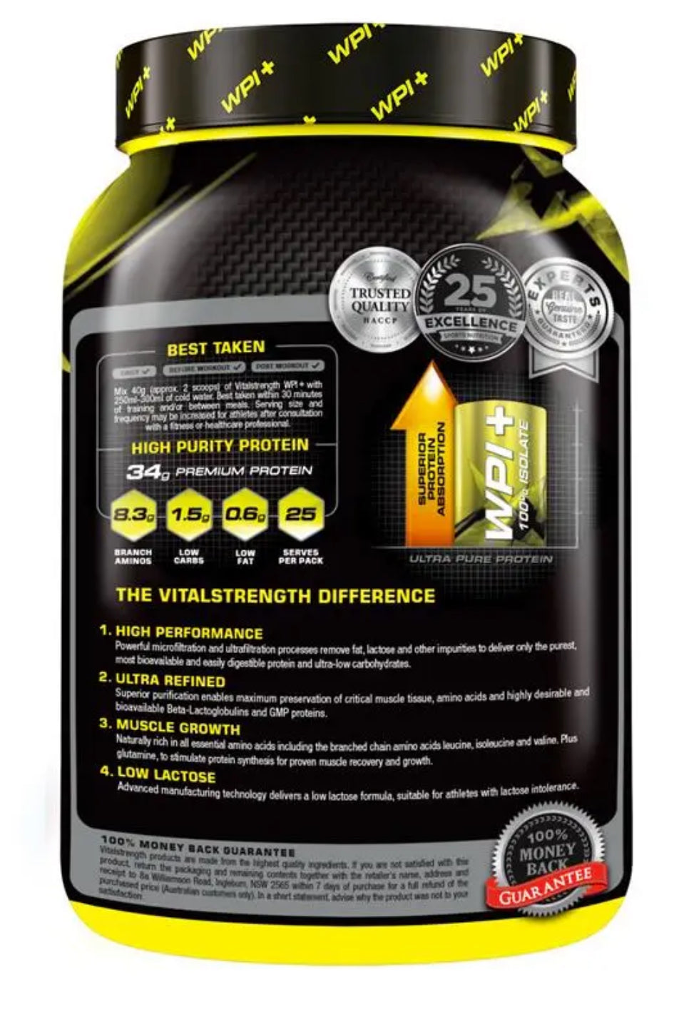 Vital Strength WPI Plus 100 Whey Protein Isolate Vanilla 1Kg