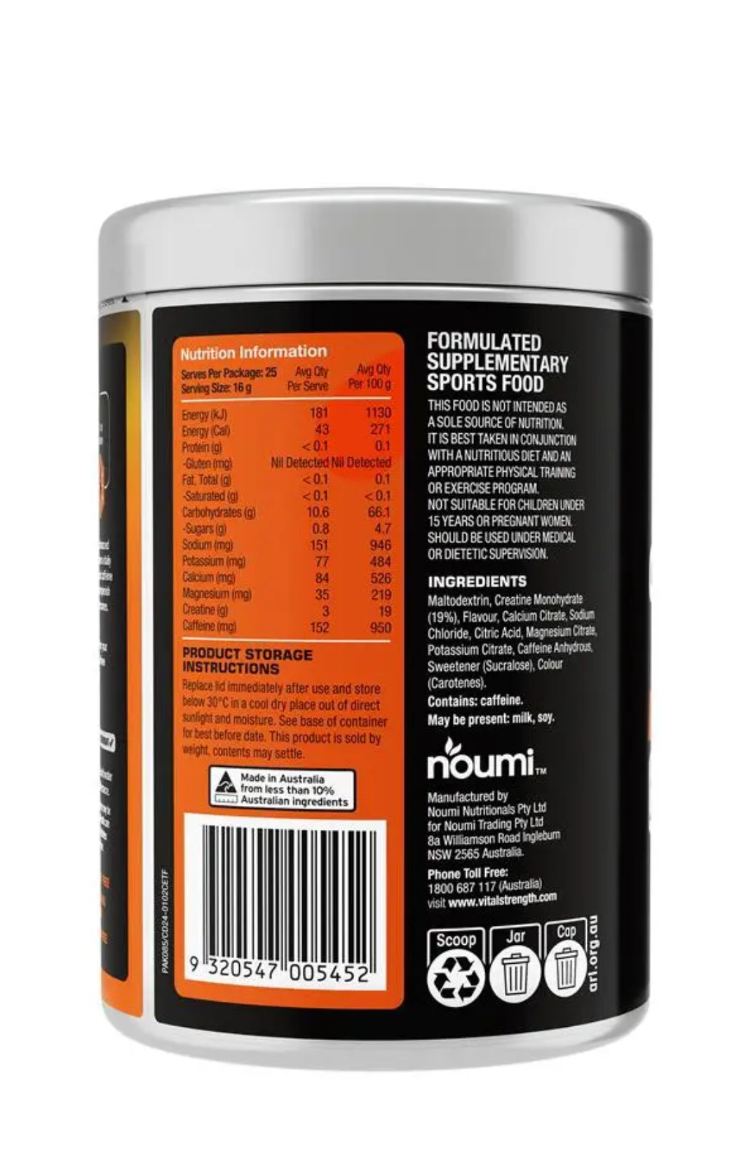 VitalStrength Creatine + Energy Tropical 400g