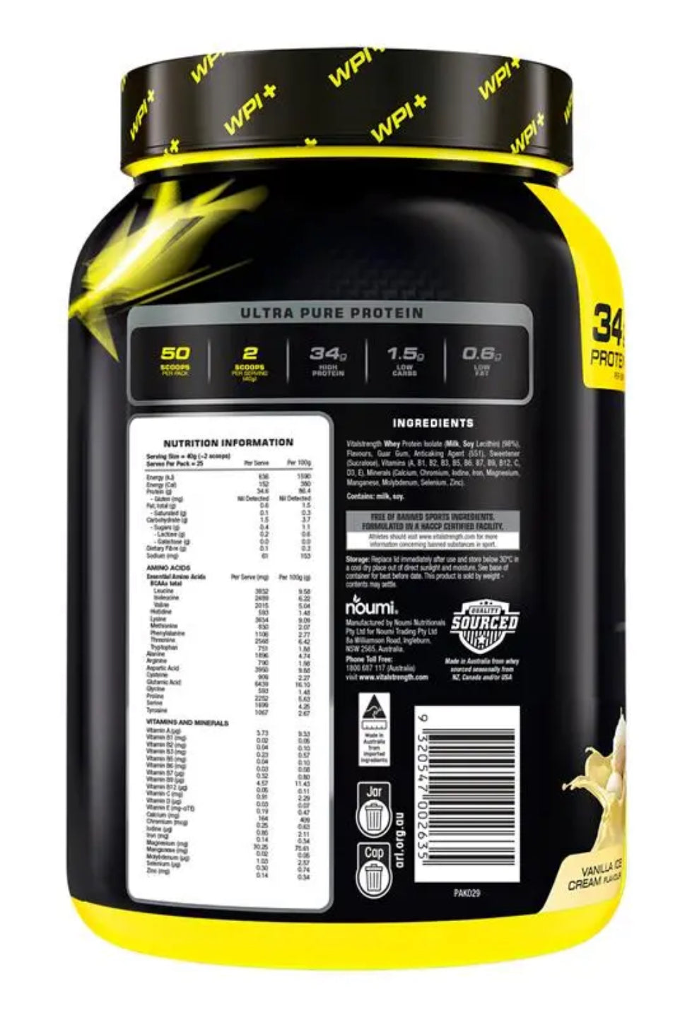 Vital Strength WPI Plus 100 Whey Protein Isolate Vanilla 1Kg
