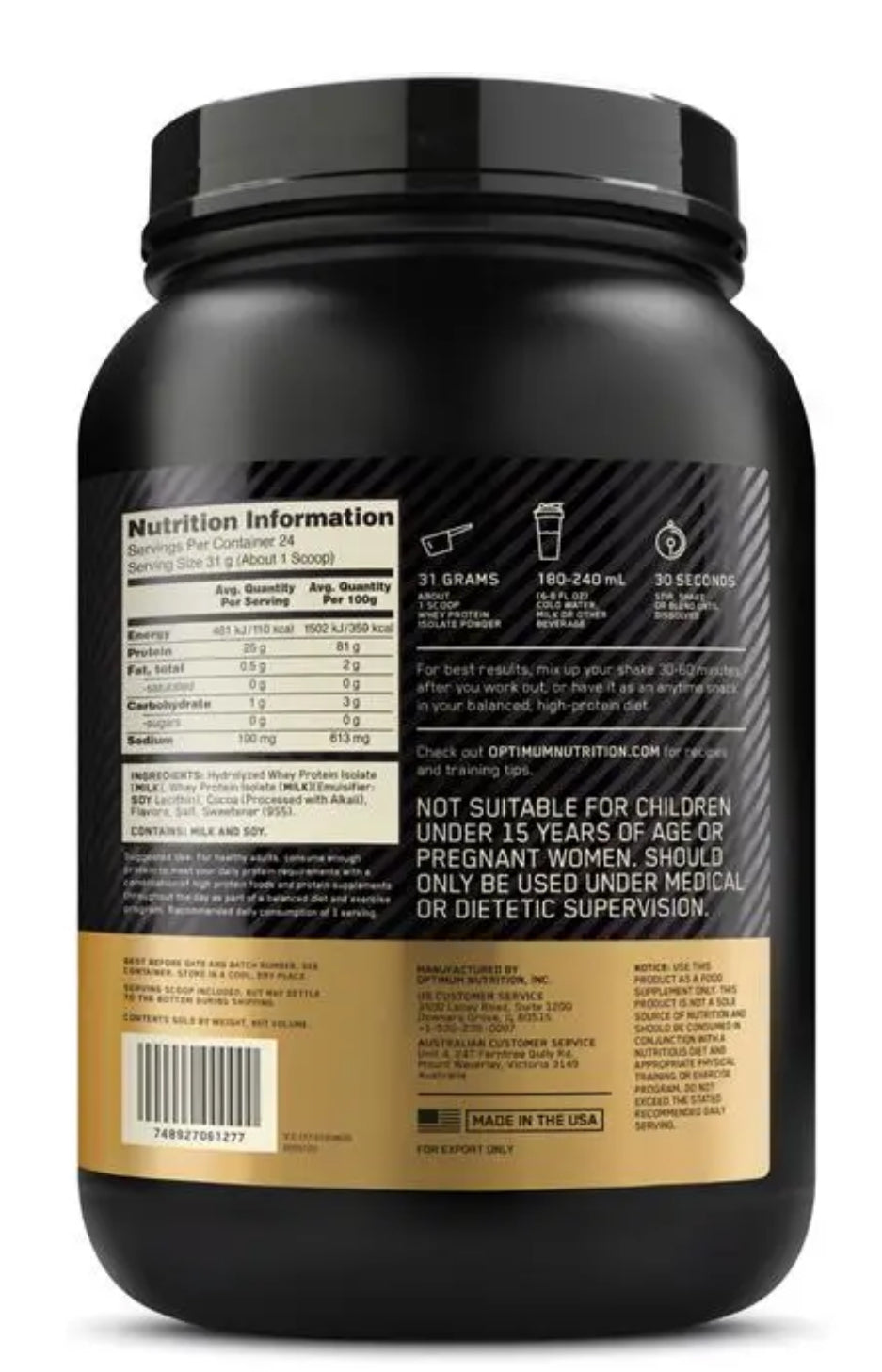 Optimum Nutrition Gold Standard 100% Isolate Chocolate 744g