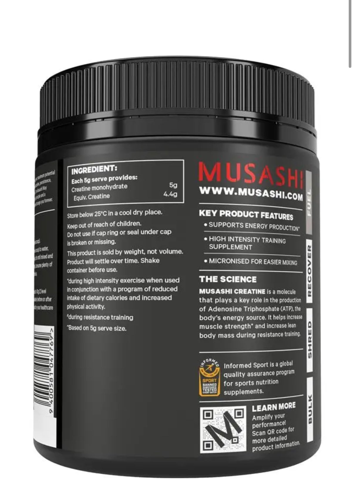 Musashi Creatine Monohydrate Unflavoured 350g