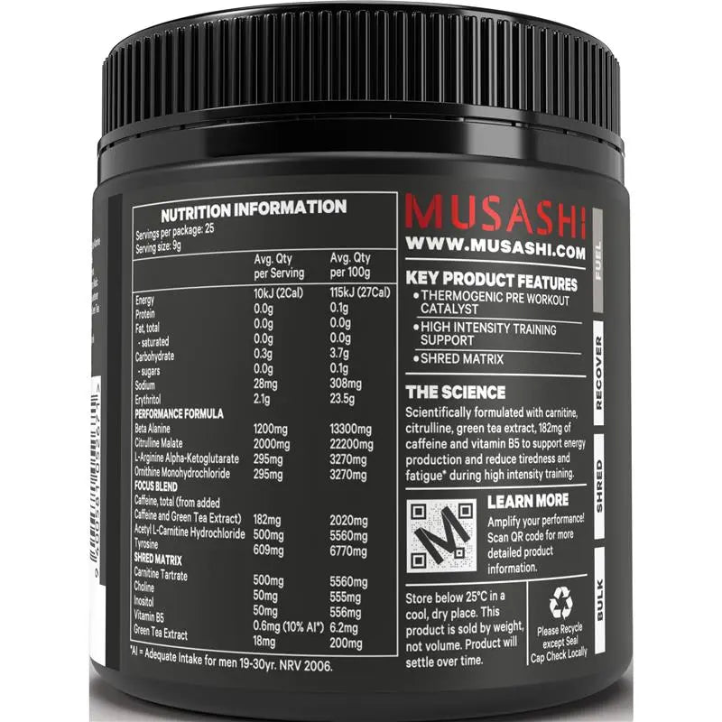Musashi Pre Workout Shred Lemon Lime 225g