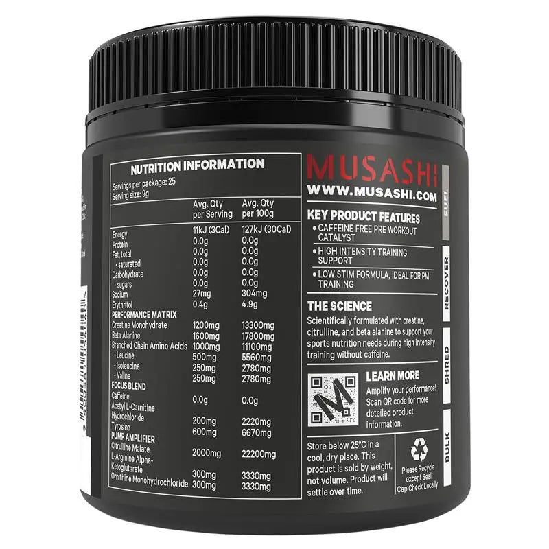 Musashi Pre Workout Zero Caffeine Purple Grape 225g
