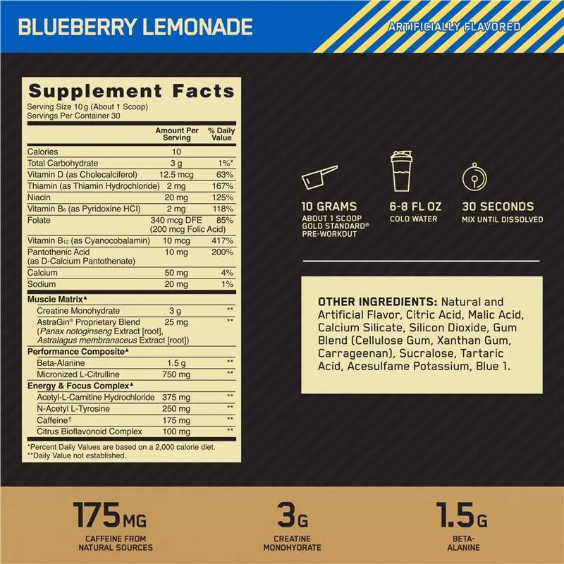 Optimum Nutrition Gold Standard Pre-Workout Blueberry Lemonade 300g