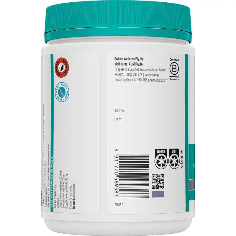 Swisse Ultiboost Odourless High Strength Wild Fish Oil 1500mg 200 Capsules