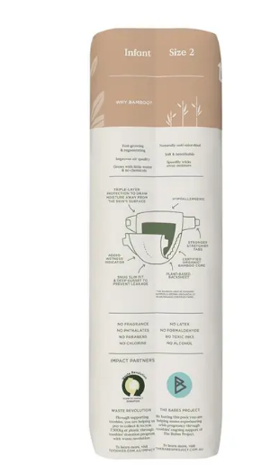 Tooshies Eco Nappies with Organic Bamboo Size 2 Infant 4-8kg, 48 Pack