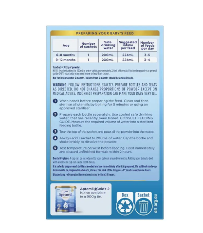 Aptamil Gold+ 2 Baby Follow-On Formula Powder Sachets From 6-12 Months 4 Pack 31.2g