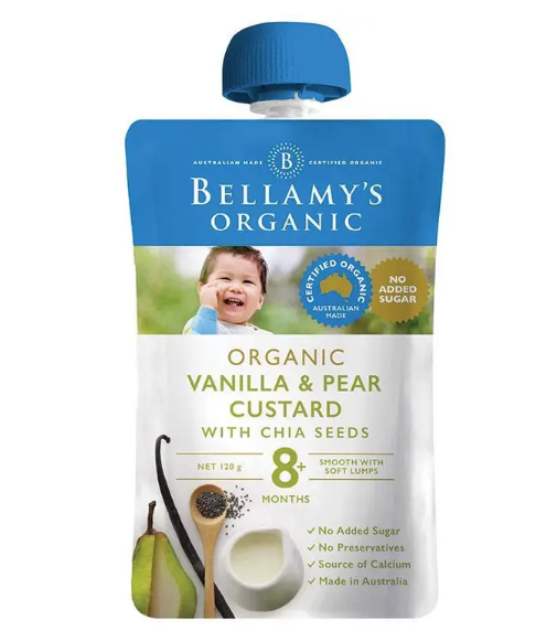 Bellamy's Organic Vanilla & Pear Custard with Chia Seeds 120g