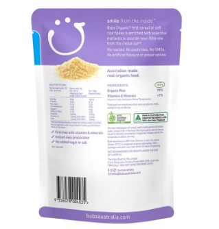 Bubs Organic Baby Rice Cereal 125g