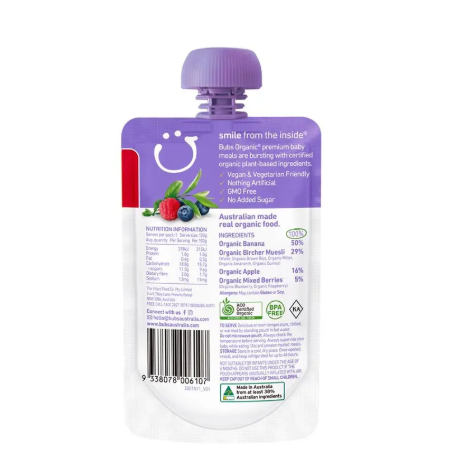 Bubs Organic Berry & Banana Bircher Muesli 6 Months+ 120g
