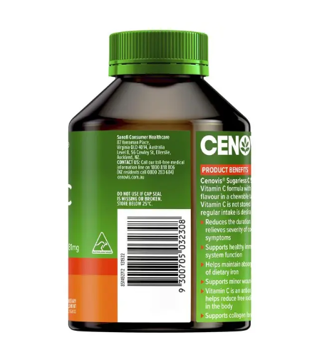 Cenovis Sugarless C 500mg 300 Orange Flavour Chewable Tablets