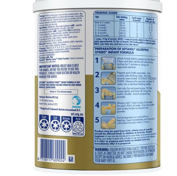 Aptamil AllerPro Syneo 1 Allergy Premium Baby Infant Formula From Birth to 6 Months 900g