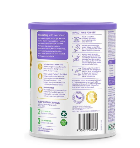 Bubs Organic GrassFed Follow-on Milk Formula 800g