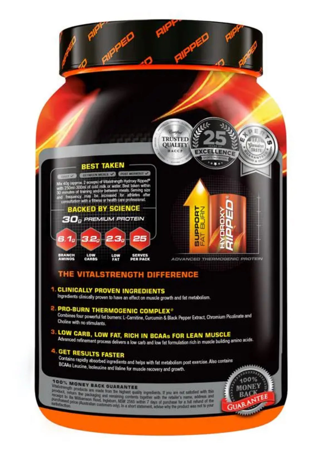 Vital Strength Hydroxy Ripped Thermogenic Protein Powder Vanilla 1kg