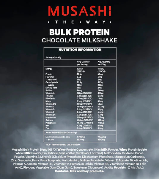 Bulk Protein By Musashi Chocolate Milkshake 900gm