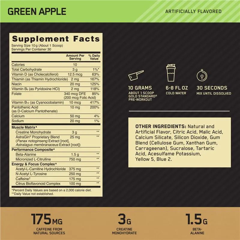 Optimum Nutrition Gold Standard Pre-Workout Green Apple 300g