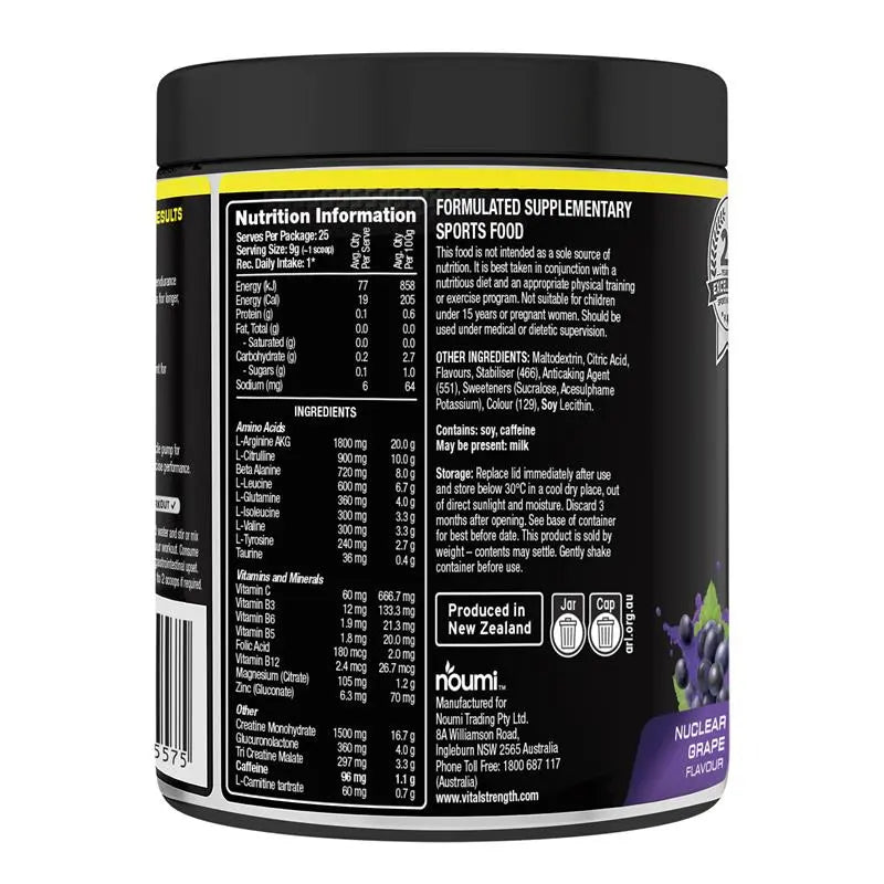 Vital Strength Pre Workout Powder Nuclear Grape 225g