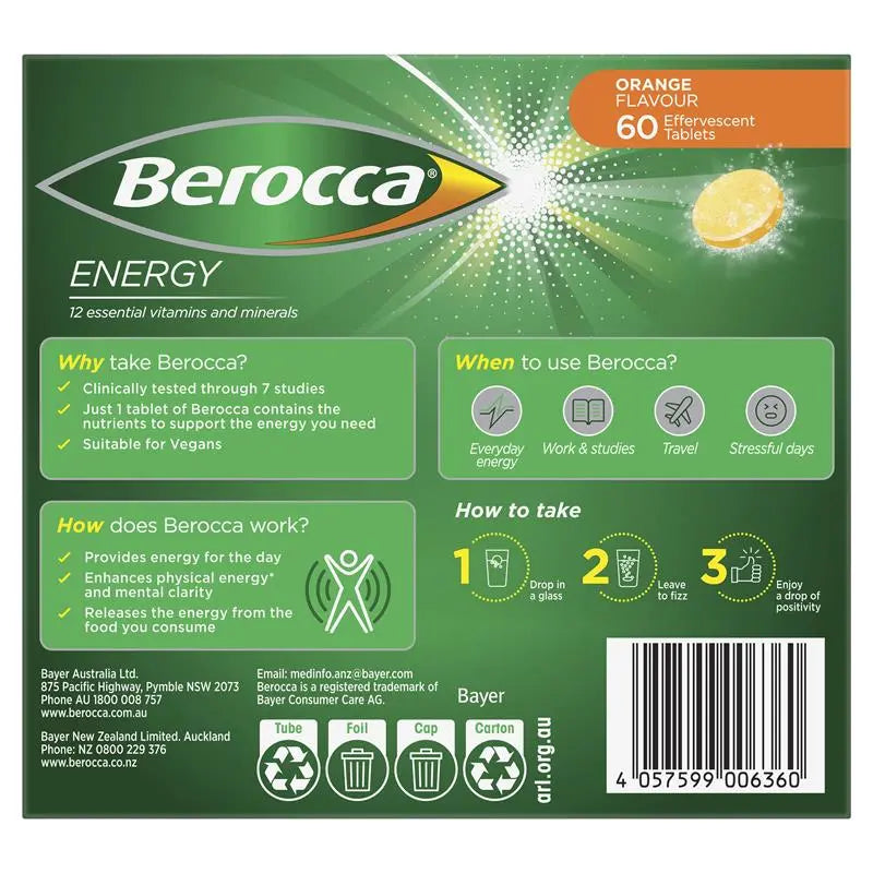 Berocca Energy Orange 60 Effervescent Tablets