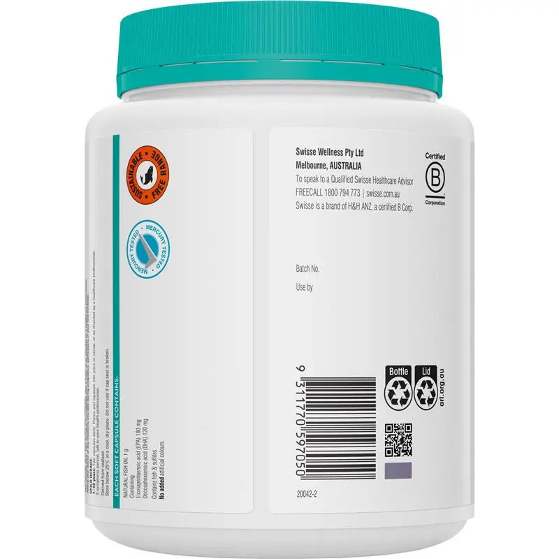 Swisse Ultiboost Odourless High Strength Wild Fish Oil 1500mg 500 Capsules