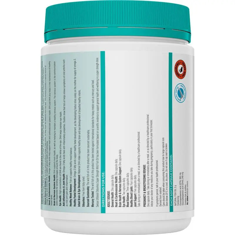Swisse Ultiboost Odourless Super Strength Wild Fish Oil 2000mg 200 Capsules