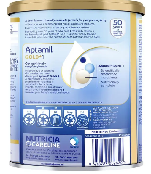 Aptamil Gold+ 1 Baby Infant Formula From Birth to 6 Months 900g