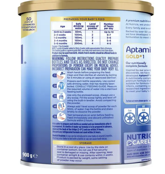 Aptamil Gold+ 1 Baby Infant Formula From Birth to 6 Months 900g