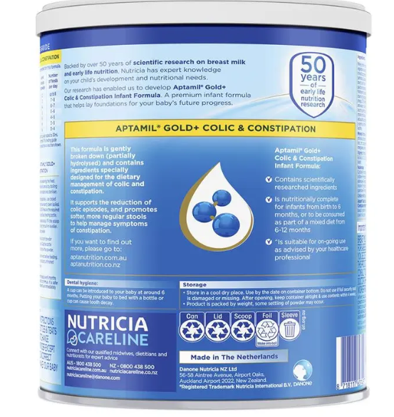 Aptamil Gold+ Colic & Constipation Baby Infant Formula From Birth to 12 Months 900g