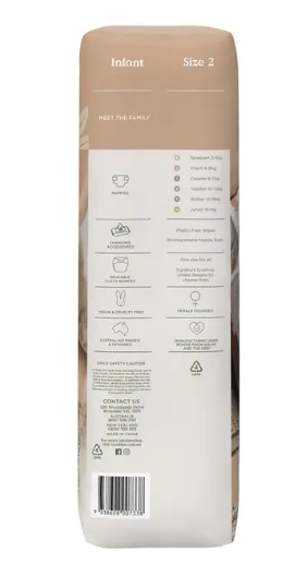 Tooshies Eco Nappies with Organic Bamboo Size 2 Infant 4-8kg, 48 Pack