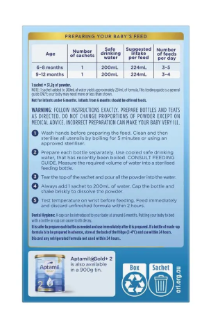 Aptamil Gold+ 2 Baby Follow-On Formula Powder Sachets From 6-12 Months 4 Pack 31.2g