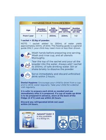 Aptamil Gold+ Stage 3 Sachets 4x33.6g