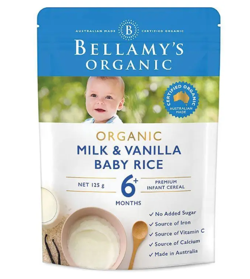 Bellamy's Organic Milk & Vanilla Baby Rice Cereal 125g