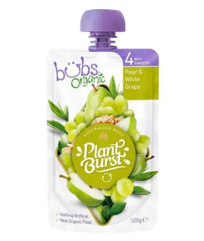 Bubs Organic Pear & White Grape 4 Months+ 120g