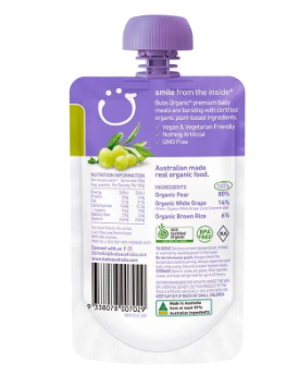Bubs Organic Pear & White Grape 4 Months+ 120g
