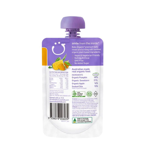 Bubs Organic Sweetcorn Pumpkin & Chia 6 Months+ 120g