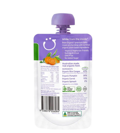 Bubs Organic Super Vegetable Rice Congee 6 Months+ 120g