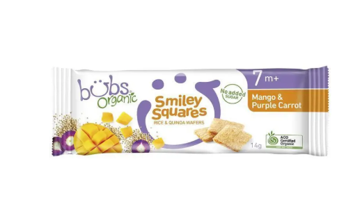 Bubs Organic Smiley Squares Mango & Purple Carrot 7 Months+ 14g