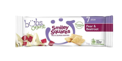 Bubs Organic Smiley Squares Pear & Beetroot 7 Months+ 14g