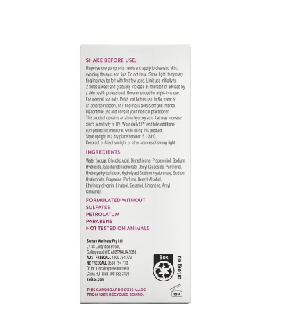 Swisse Skincare Glycolic 10% Resurfacing Night Serum 30ml