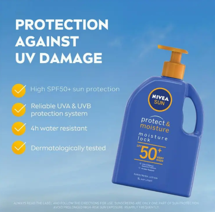 NIVEA Sun Protect & Moisture SPF50+ Sunscreen Lotion Pump 1L