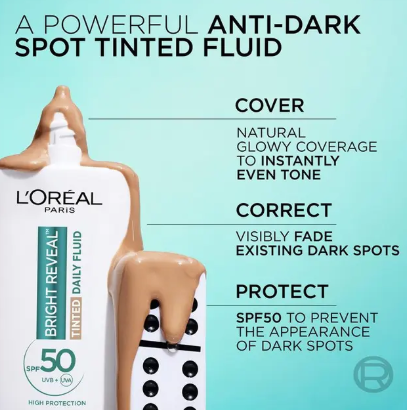 L'Oreal Bright Reveal Tinted SPF 50 Fluid Medium 50ml