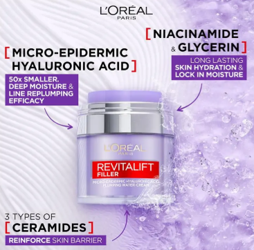 L'Oreal Paris Revitalift Filler Plumping Water Cream Hyaluronic Acid 50ml