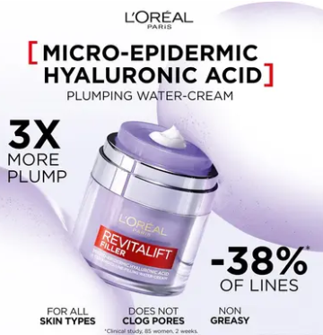 L'Oreal Paris Revitalift Filler Plumping Water Cream Hyaluronic Acid 50ml