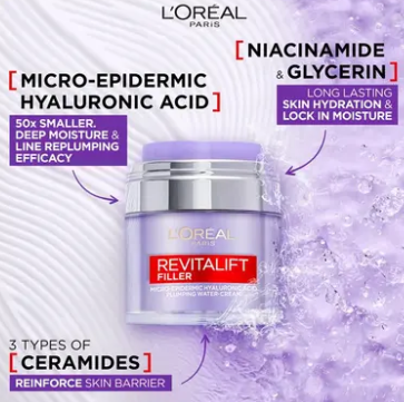 L'Oreal Paris Revitalift Filler Plumping Water Cream Hyaluronic Acid 50ml