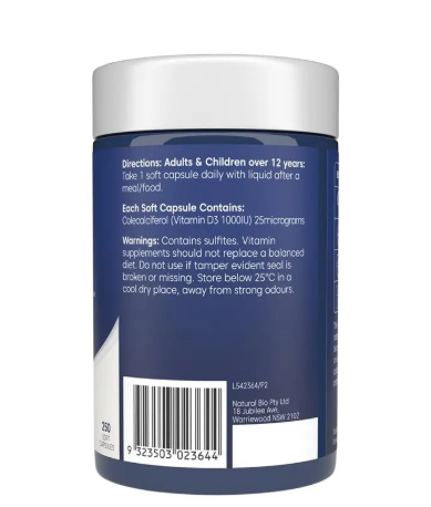 Bioglan Vitamin D3 1000IU 250 Capsules