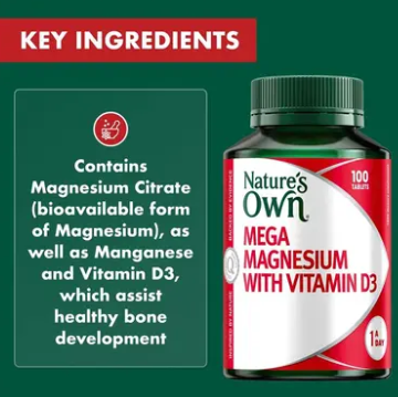 Nature's Own Mega Magnesium With Vitamin D3 100 Tablets