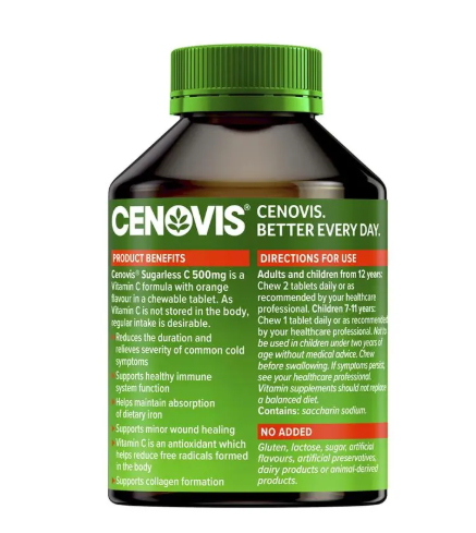 Cenovis Sugarless C 500mg 300 Orange Flavour Chewable Tablets