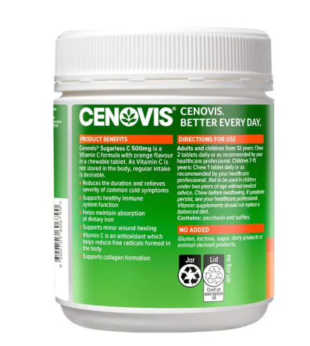 Cenovis Sugarless C 500mg Chewable 500 Tablet Exclusive Size