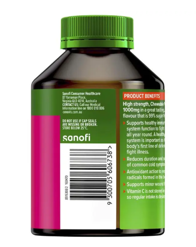 Cenovis Chewable Mega Vitamin C 1000mg Berry 120 Tablets Exclusive Size