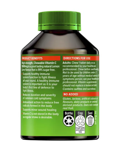 Cenovis Chewable Mega Vitamin C 1000mg Lemon Lime 120 Tablets