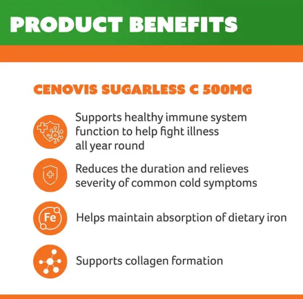 Cenovis Sugarless C 500mg 100 Orange Flavour Chewable Tablets